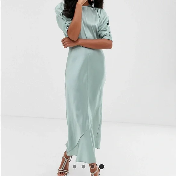 ASOS | Dresses | Asos Design Satin Puff Sleeve Dress | Poshmark